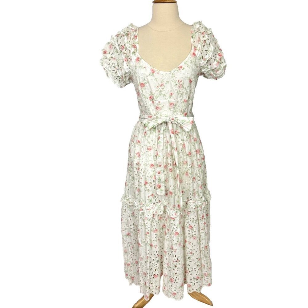 LoveShackFancy x Target Clementine Floral Eyelet Ruffle Tiered Midi Dress Size 2 - Picture 11 of 11
